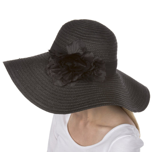Sakkas Daisy UPF 50+ 100% Paper Straw Flower Accent Wide Brim Floppy Hat - Concordia Style Boutique