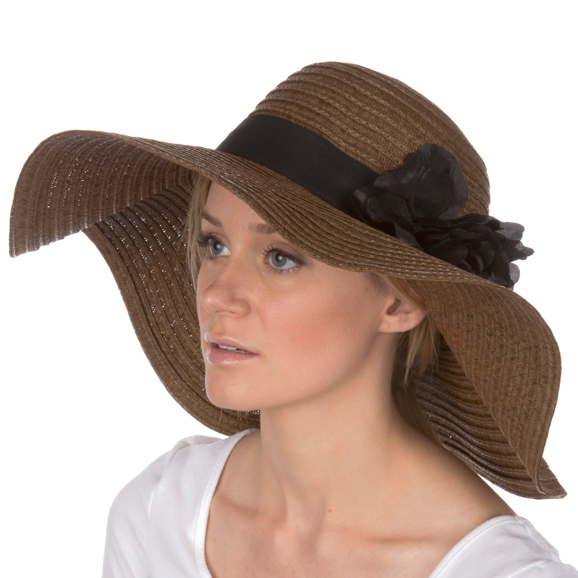 Sakkas Daisy UPF 50+ 100% Paper Straw Flower Accent Wide Brim Floppy Hat - Concordia Style Boutique