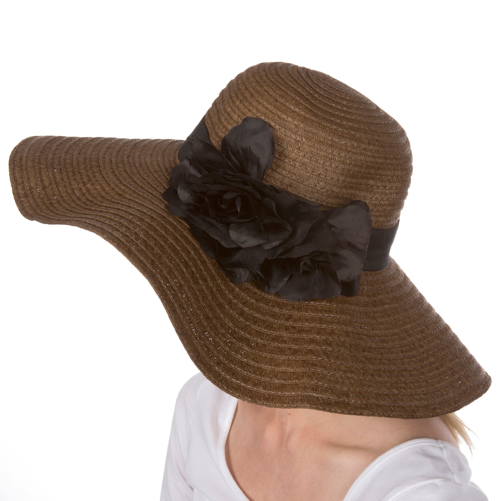 Sakkas Daisy UPF 50+ 100% Paper Straw Flower Accent Wide Brim Floppy Hat - Concordia Style Boutique