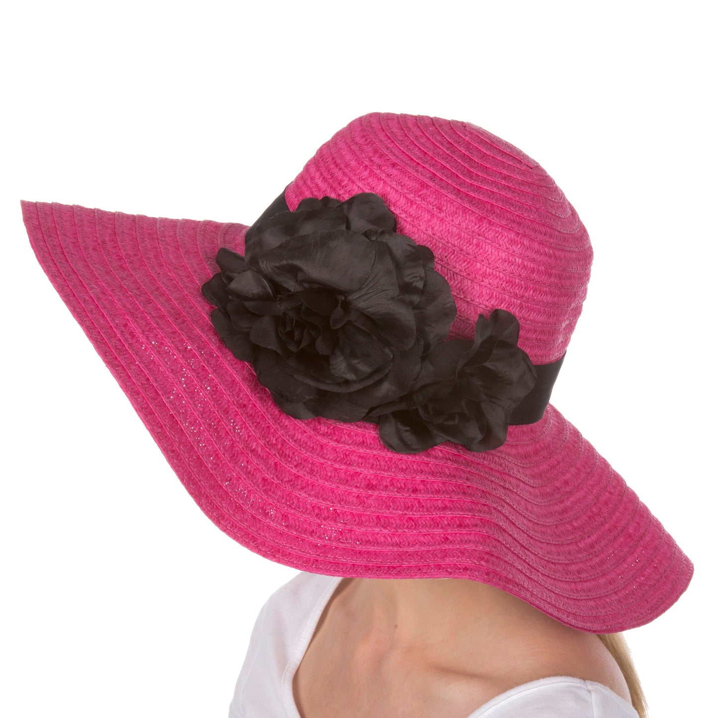 Sakkas Daisy UPF 50+ 100% Paper Straw Flower Accent Wide Brim Floppy Hat - Concordia Style Boutique