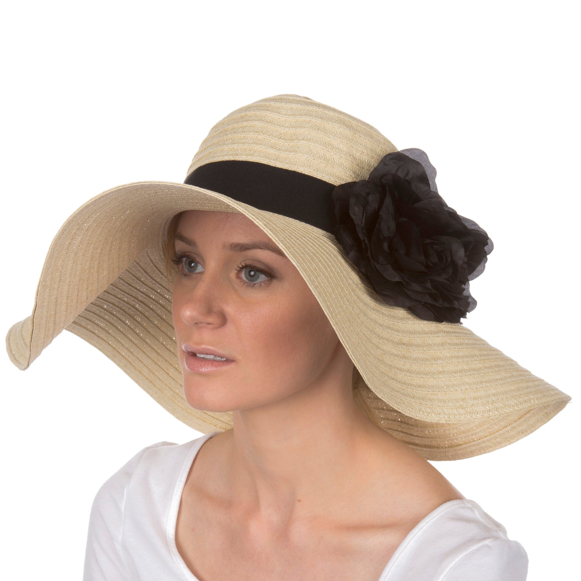 Sakkas Daisy UPF 50+ 100% Paper Straw Flower Accent Wide Brim Floppy Hat - Concordia Style Boutique