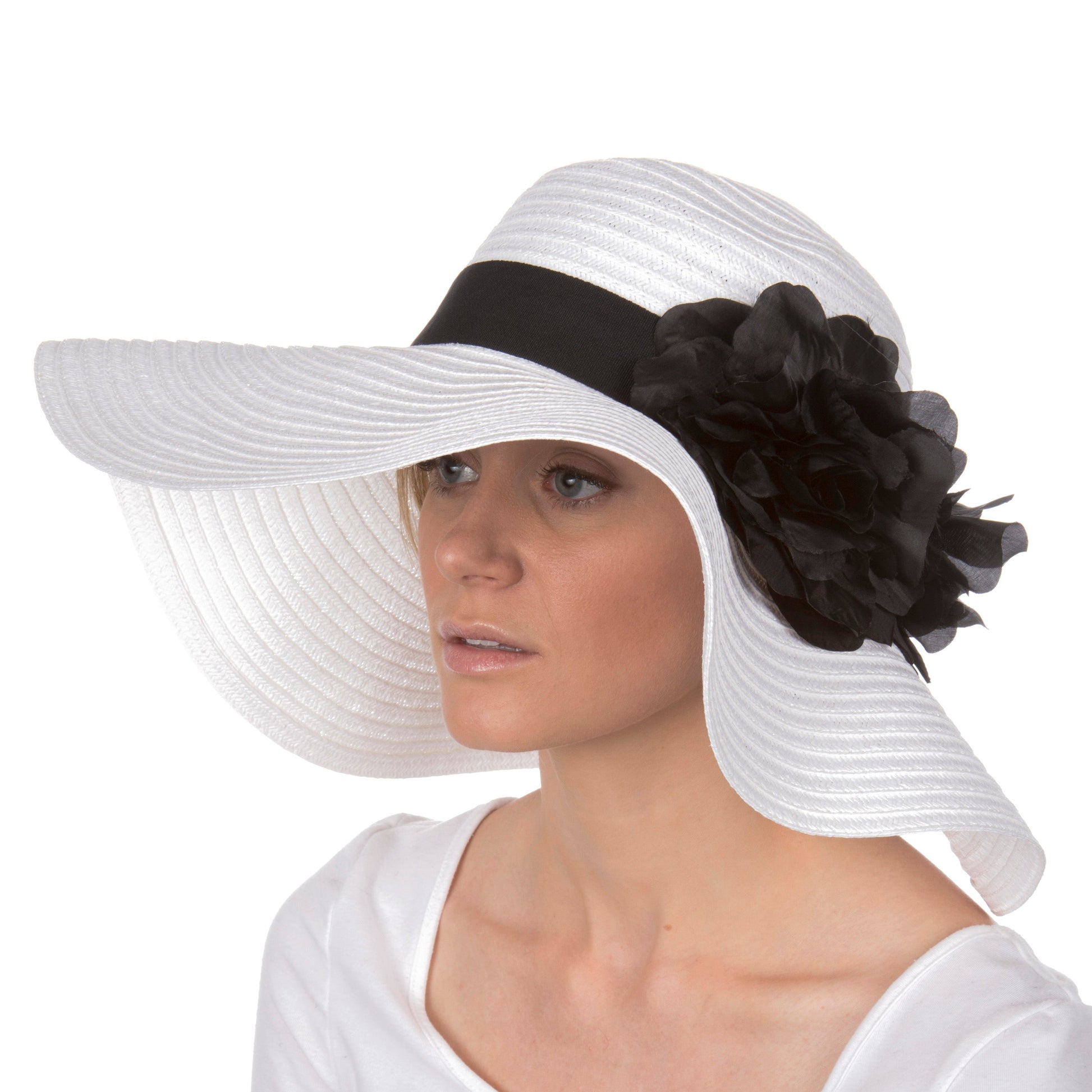 Sakkas Daisy UPF 50+ 100% Paper Straw Flower Accent Wide Brim Floppy Hat - Concordia Style Boutique