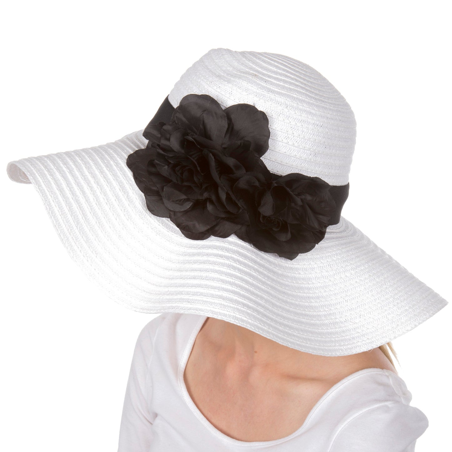 Sakkas Daisy UPF 50+ 100% Paper Straw Flower Accent Wide Brim Floppy Hat - Concordia Style Boutique