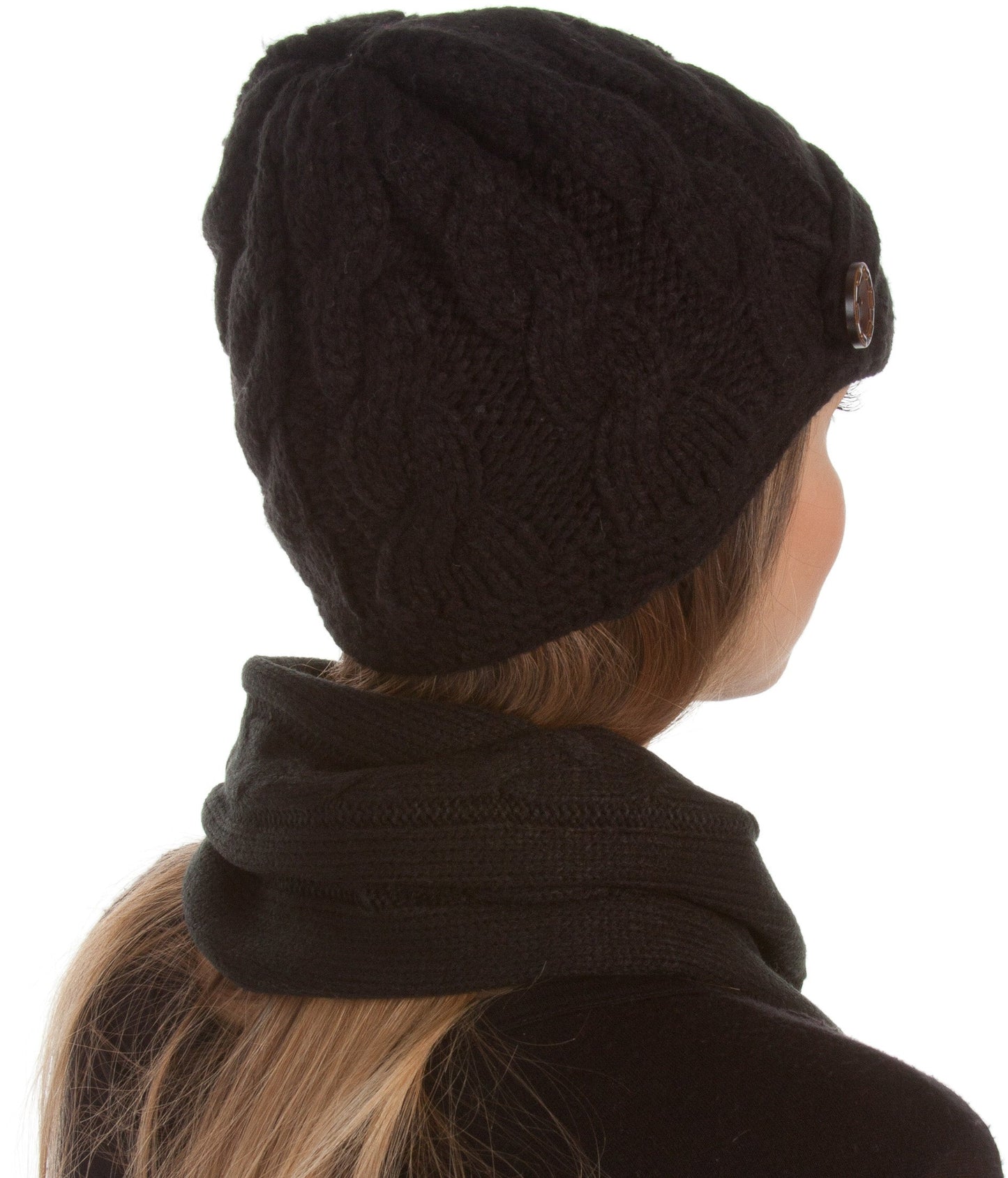 Sakkas Womens 2-piece Cable Knitted Visor Beanie Scarf and Hat Set with Button - Concordia Style Boutique