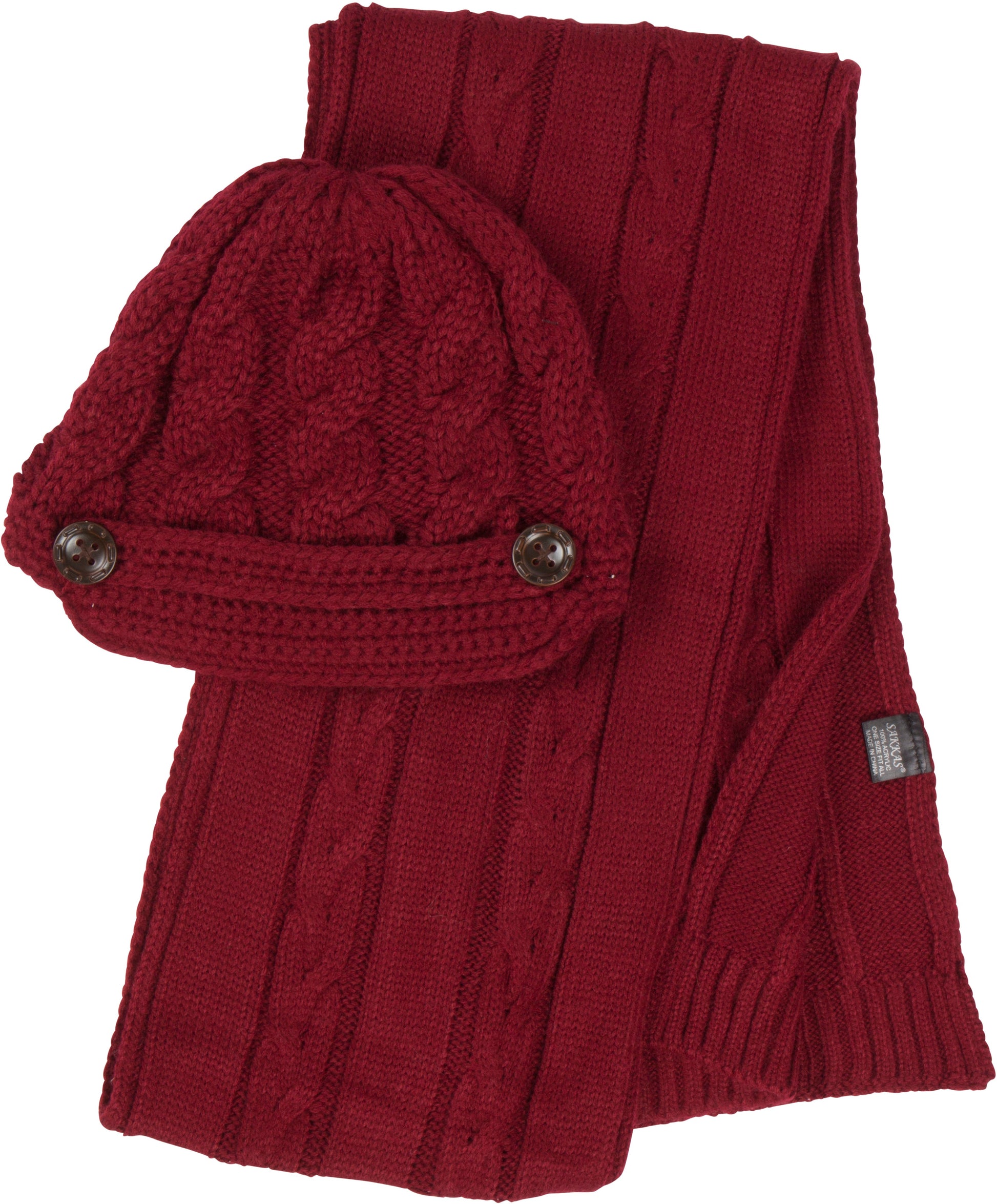 Sakkas Womens 2-piece Cable Knitted Visor Beanie Scarf and Hat Set with Button - Concordia Style Boutique