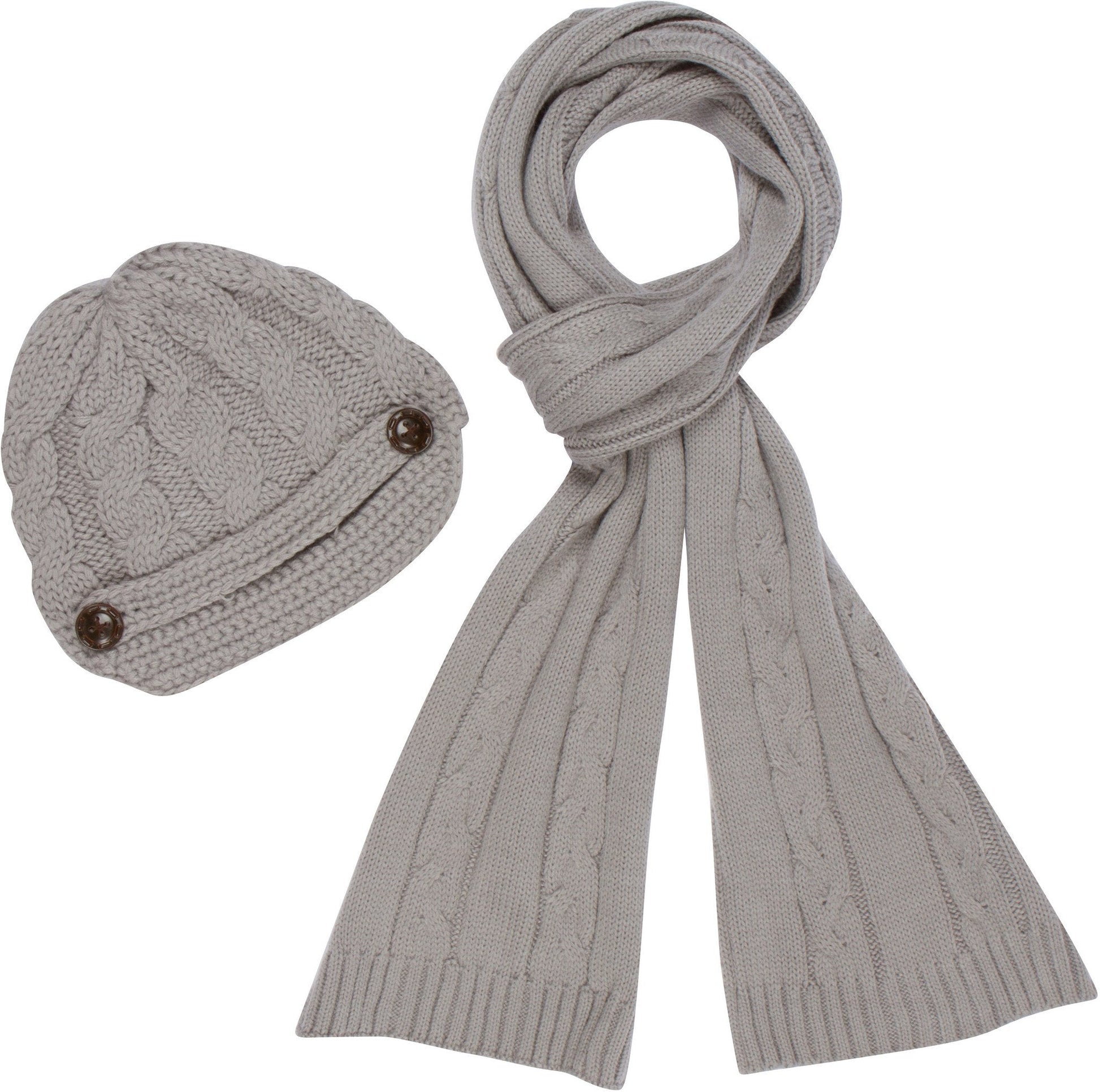 Sakkas Womens 2-piece Cable Knitted Visor Beanie Scarf and Hat Set with Button - Concordia Style Boutique