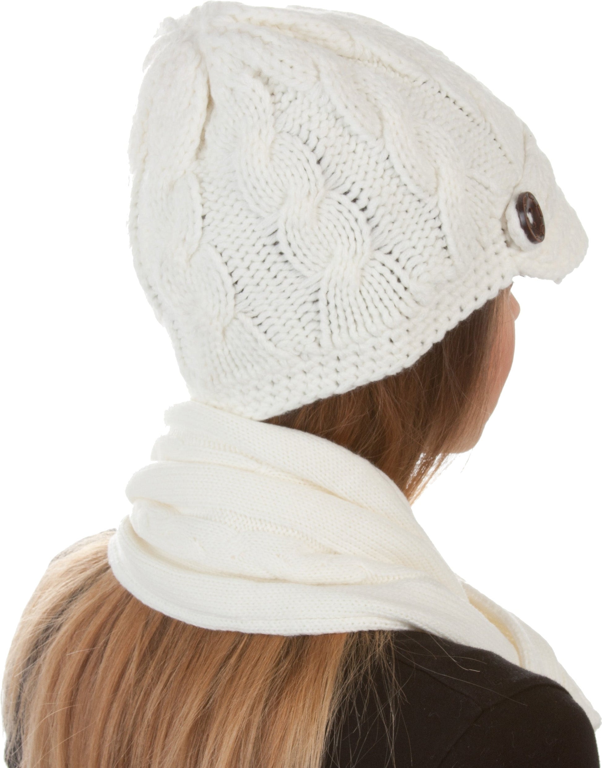 Sakkas Womens 2-piece Cable Knitted Visor Beanie Scarf and Hat Set with Button - Concordia Style Boutique