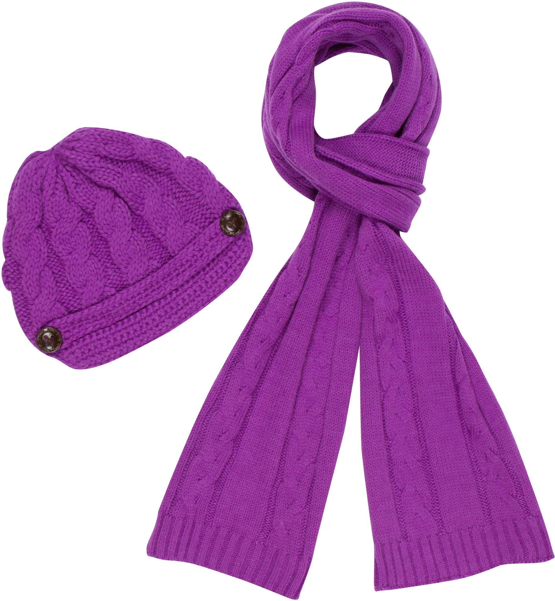 Sakkas Womens 2-piece Cable Knitted Visor Beanie Scarf and Hat Set with Button - Concordia Style Boutique