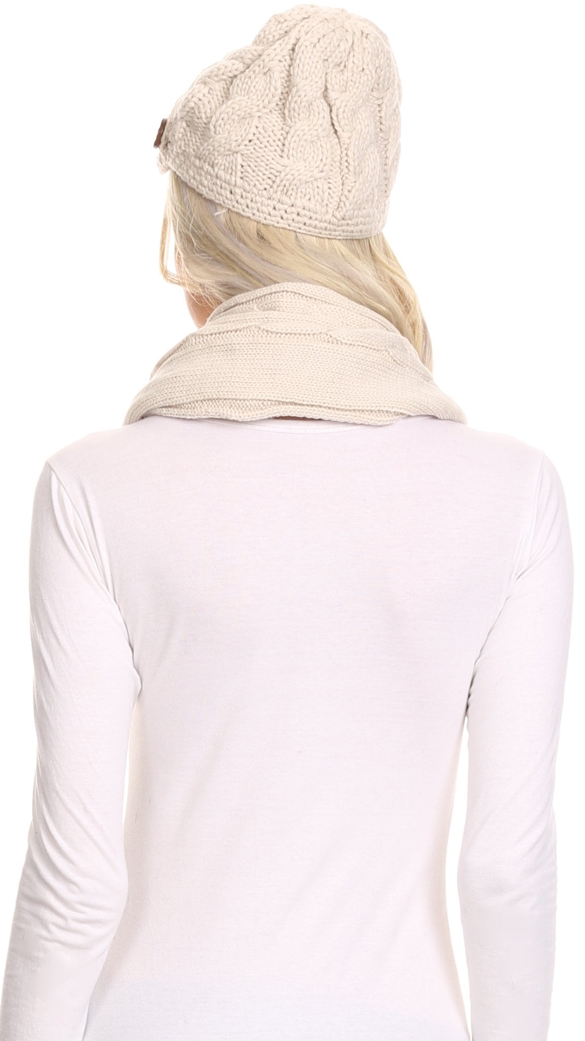 Sakkas Bri Classic Button Cable Knit Beanie Hat And Matching Infinity Scarf Set - Concordia Style Boutique