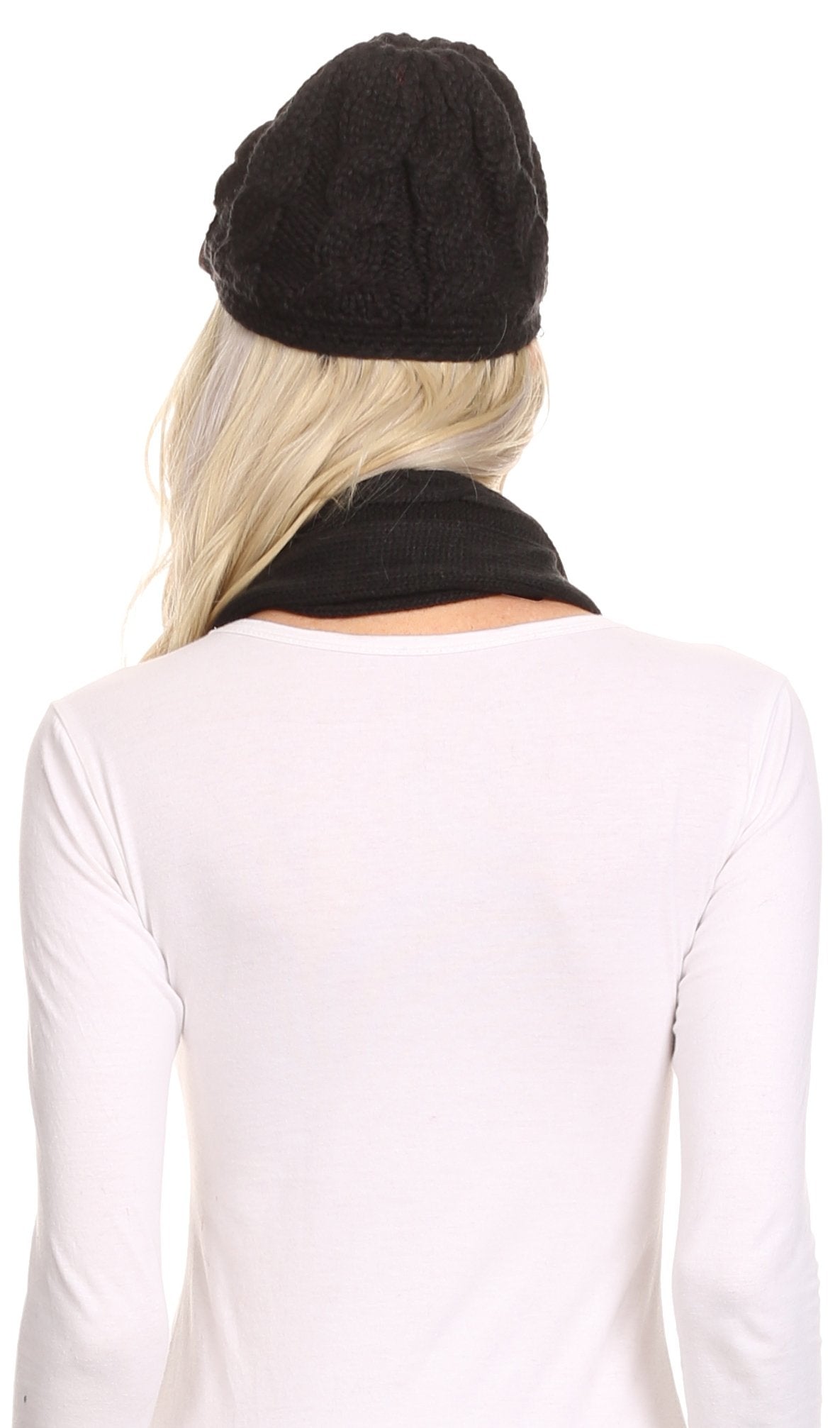 Sakkas Bri Classic Button Cable Knit Beanie Hat And Matching Infinity Scarf Set - Concordia Style Boutique