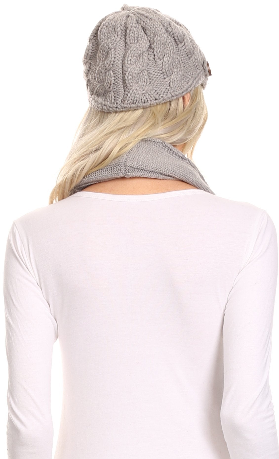 Sakkas Bri Classic Button Cable Knit Beanie Hat And Matching Infinity Scarf Set - Concordia Style Boutique