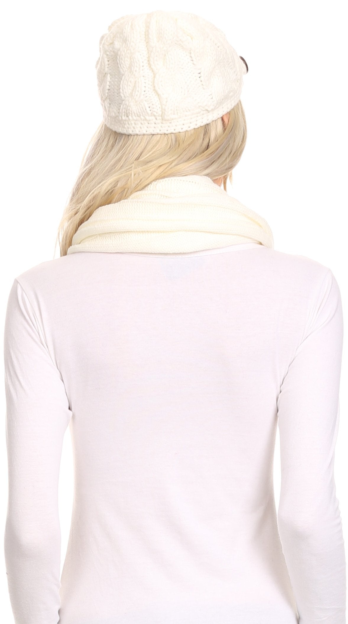 Sakkas Bri Classic Button Cable Knit Beanie Hat And Matching Infinity Scarf Set - Concordia Style Boutique