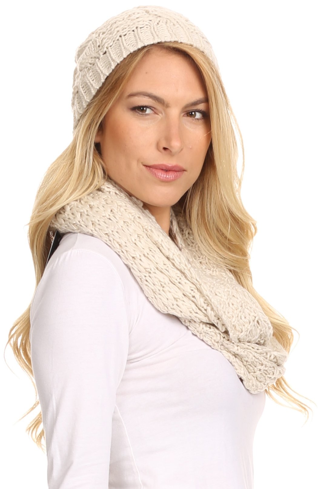 Sakkas Haile Metallic Threaded Woven Classic Hat Beanie And Infinity Scarf Set - Concordia Style Boutique