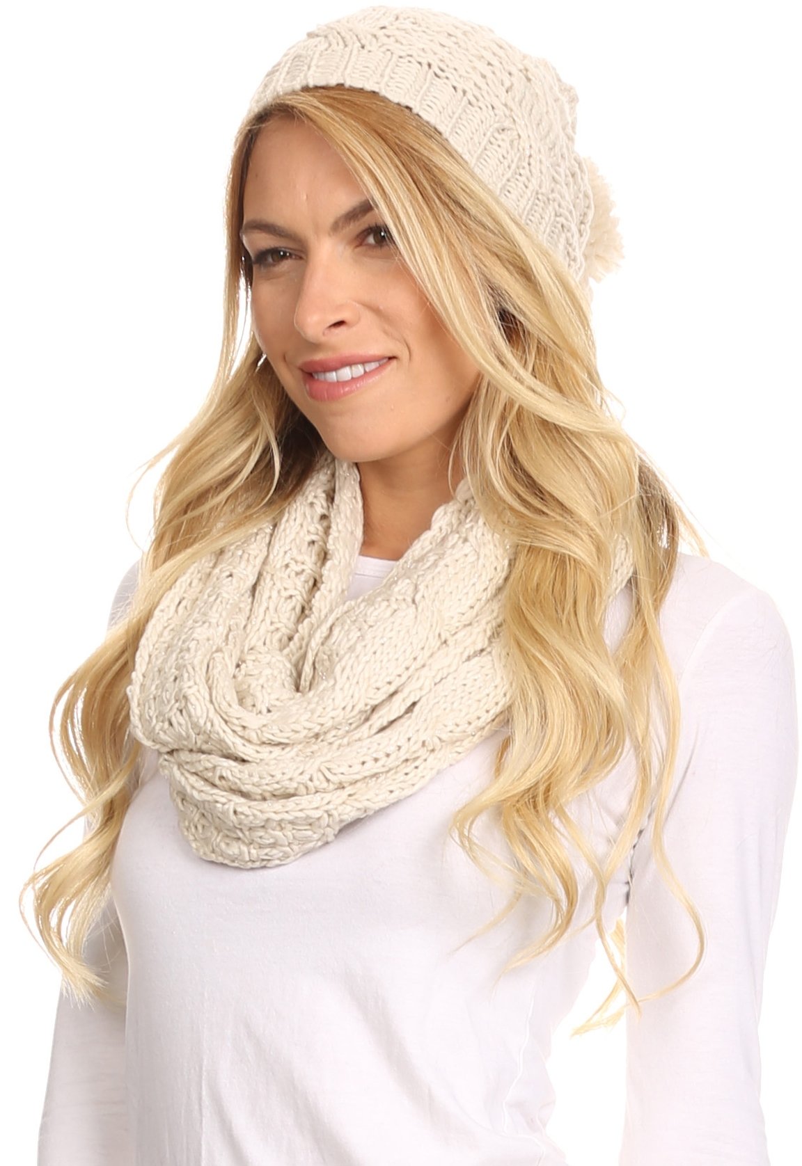 Sakkas Haile Metallic Threaded Woven Classic Hat Beanie And Infinity Scarf Set - Concordia Style Boutique