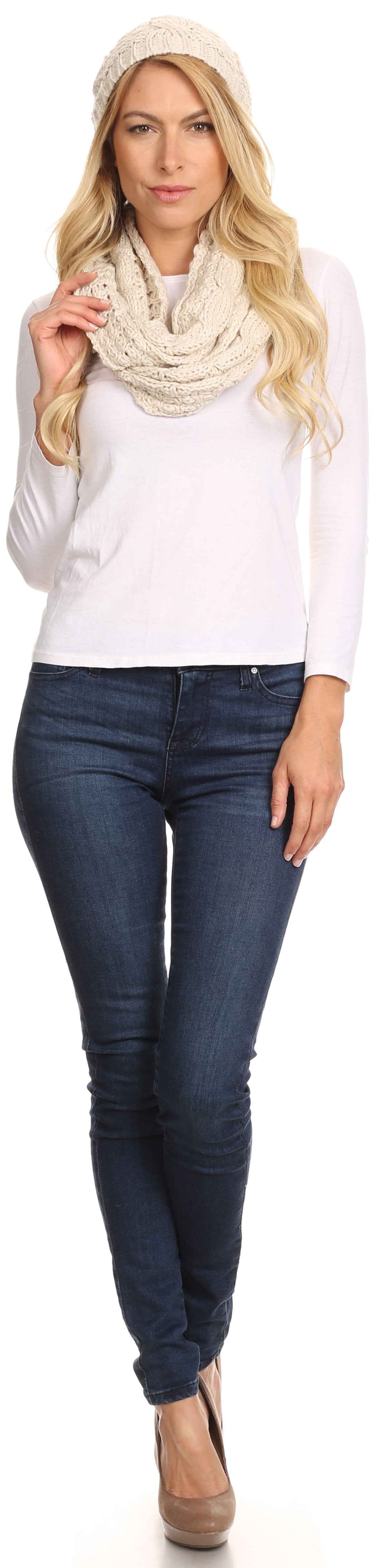 Sakkas Haile Metallic Threaded Woven Classic Hat Beanie And Infinity Scarf Set - Concordia Style Boutique