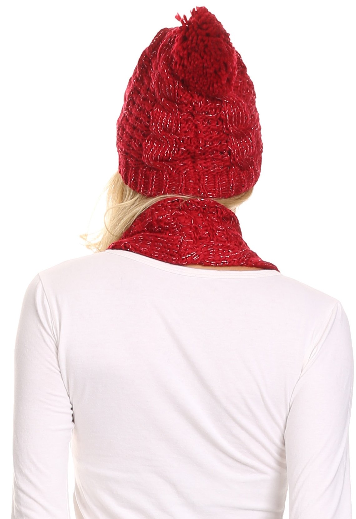 Sakkas Haile Metallic Threaded Woven Classic Hat Beanie And Infinity Scarf Set - Concordia Style Boutique