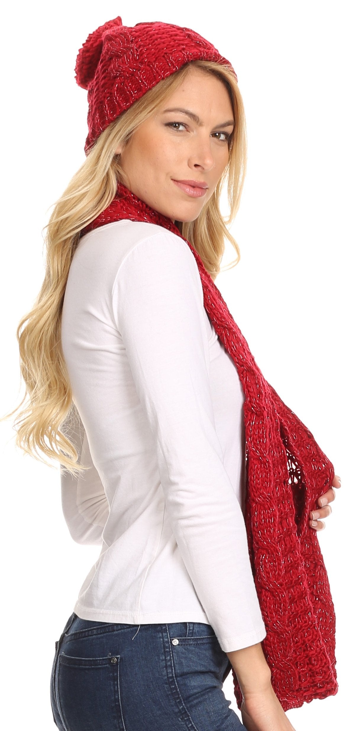 Sakkas Haile Metallic Threaded Woven Classic Hat Beanie And Infinity Scarf Set - Concordia Style Boutique
