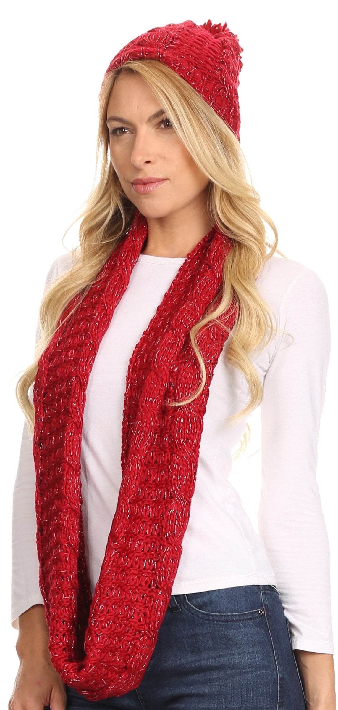 Sakkas Haile Metallic Threaded Woven Classic Hat Beanie And Infinity Scarf Set - Concordia Style Boutique