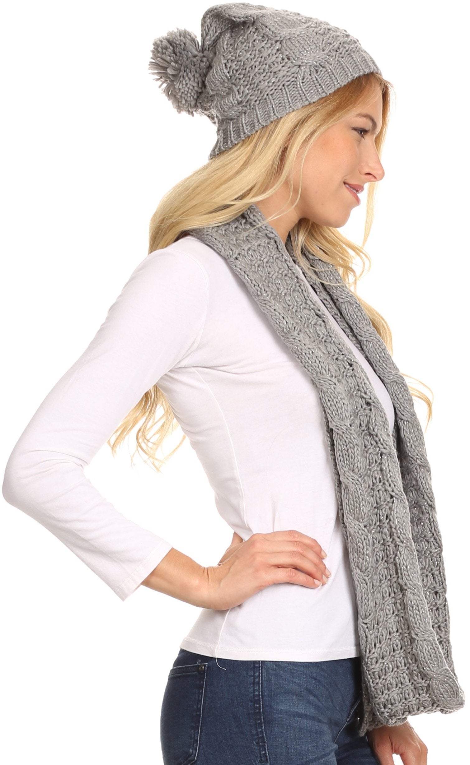 Sakkas Haile Metallic Threaded Woven Classic Hat Beanie And Infinity Scarf Set - Concordia Style Boutique