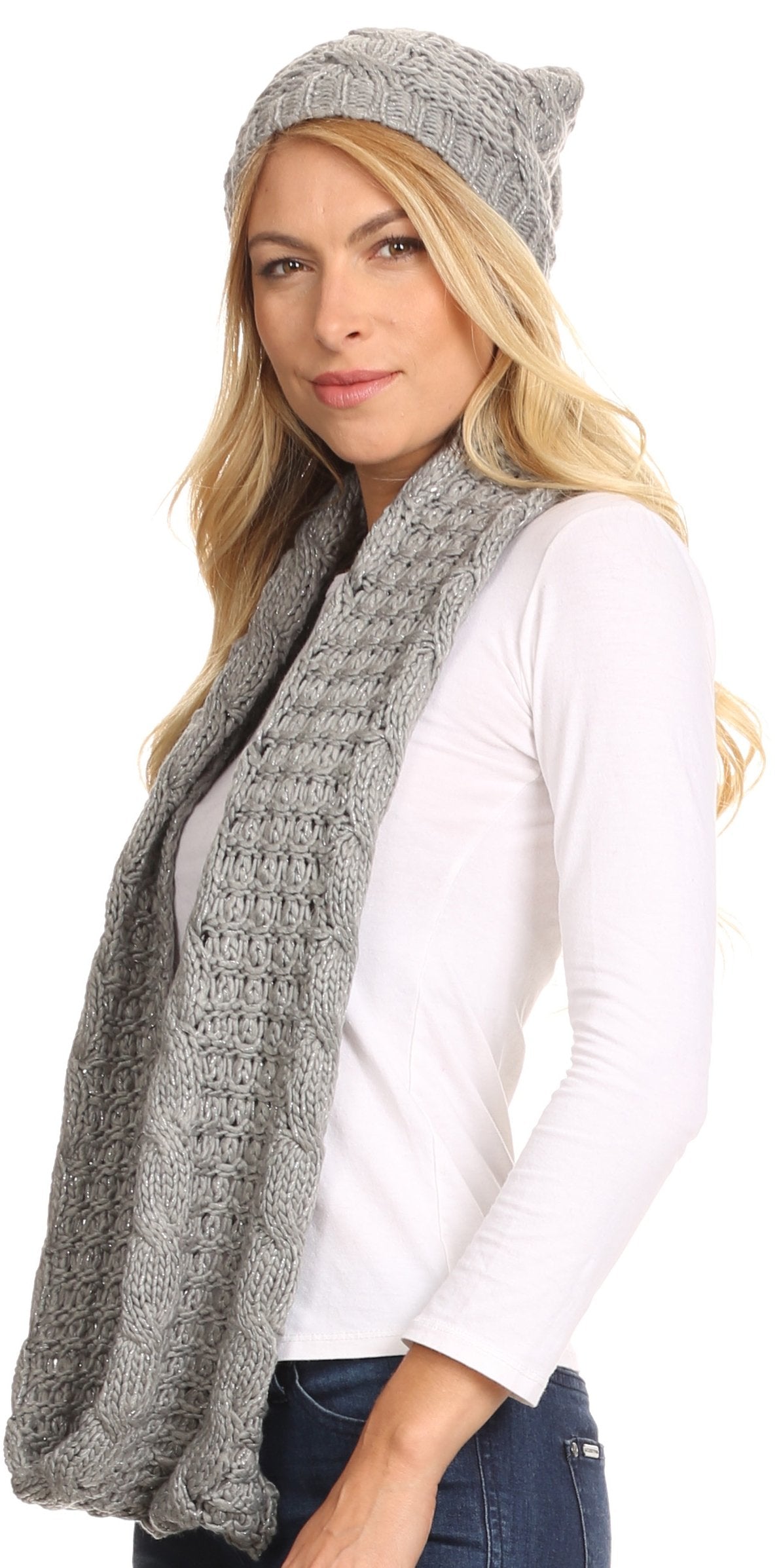 Sakkas Haile Metallic Threaded Woven Classic Hat Beanie And Infinity Scarf Set - Concordia Style Boutique