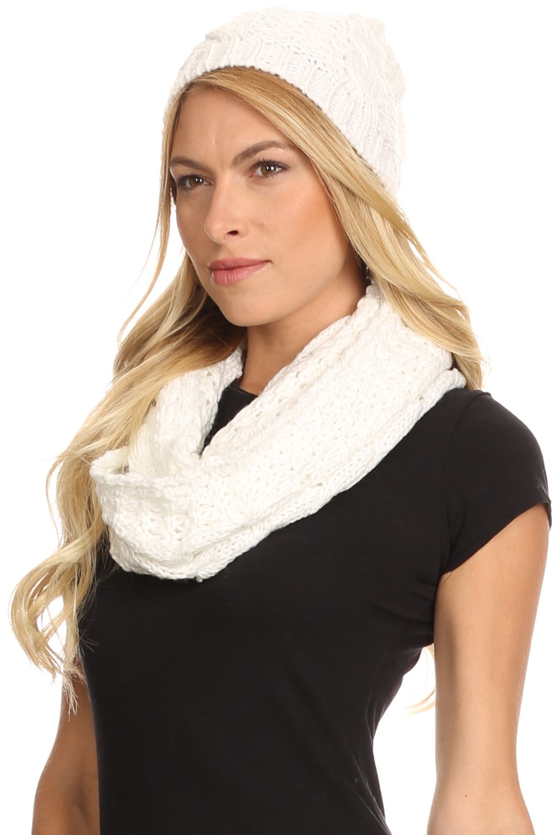 Sakkas Haile Metallic Threaded Woven Classic Hat Beanie And Infinity Scarf Set - Concordia Style Boutique