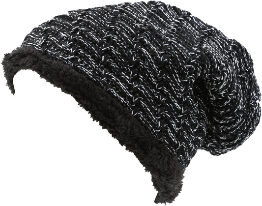 Sakkas Veloce Tall Long Heathered Faux Fur Shearling Lined Unisex Beanie Hat - Concordia Style Boutique