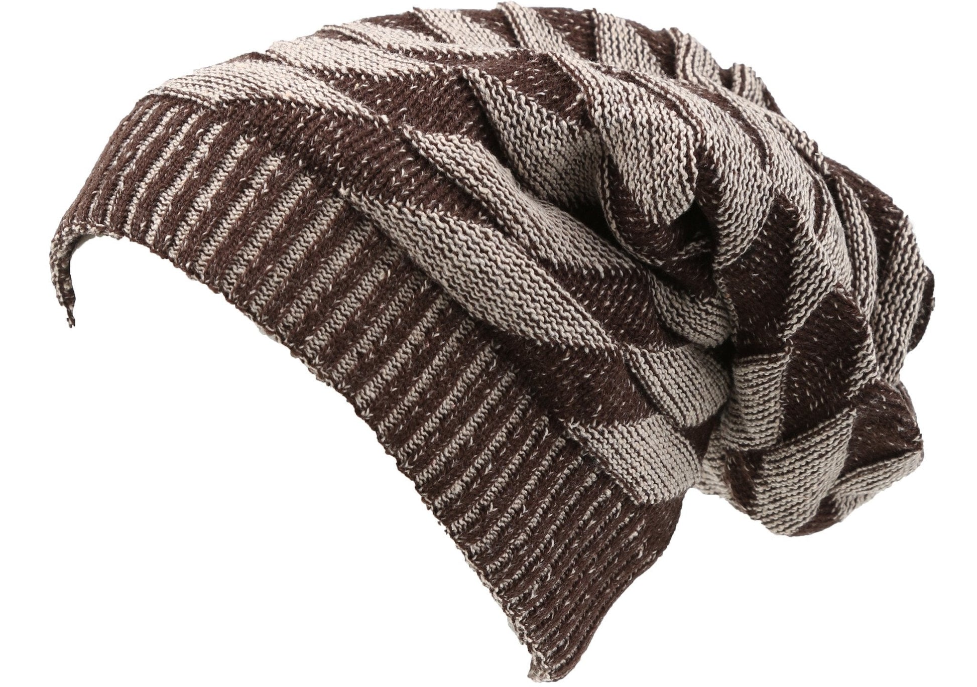 Sakkas Zaye Long Tall Slouchy Diamond Patterned Knit Faux Fur Lined Beanie Hat - Concordia Style Boutique