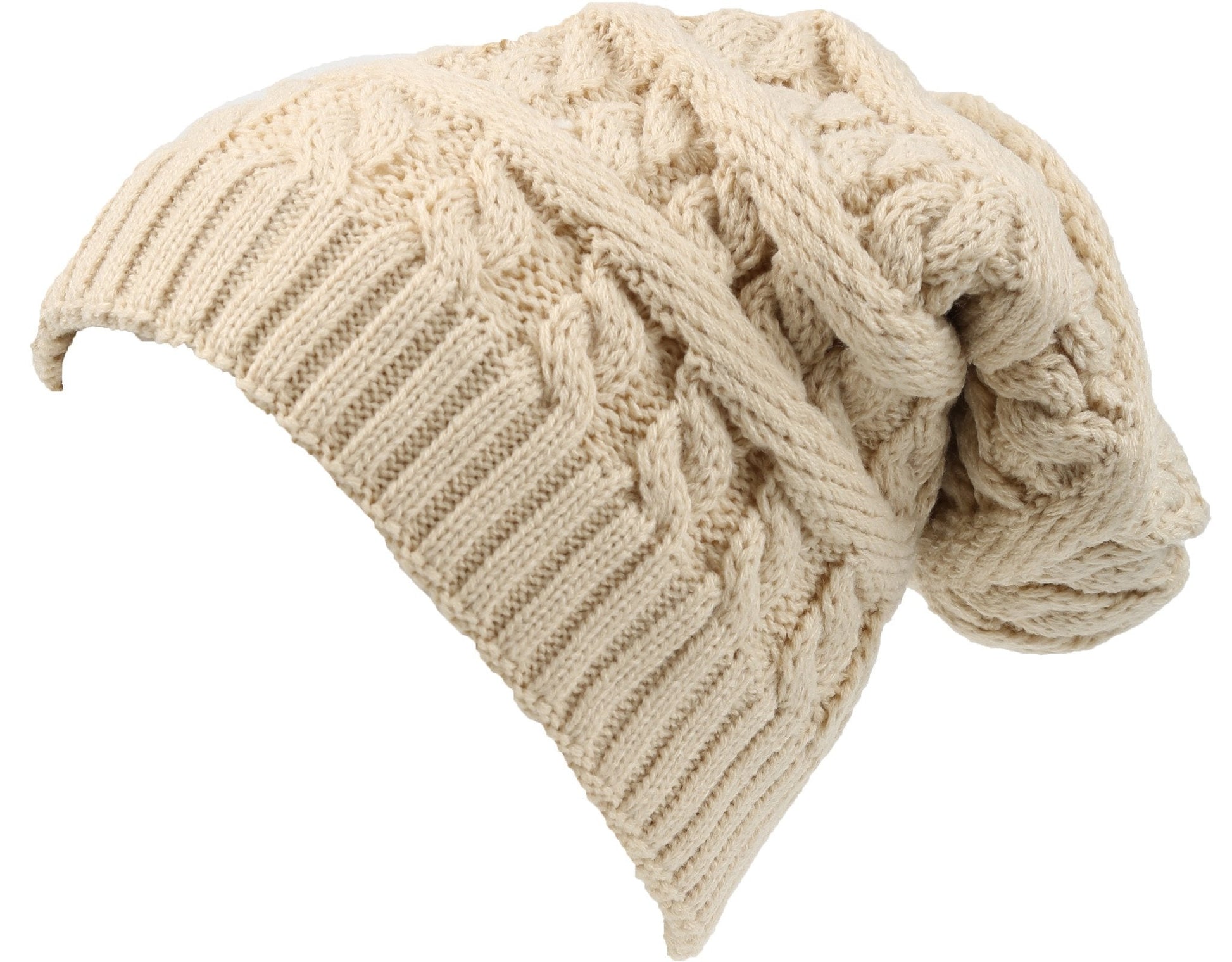 Sakkas Figaro Long Tall Classic Cable Knit Faux Fur Lined Unisex Beanie Hat - Concordia Style Boutique