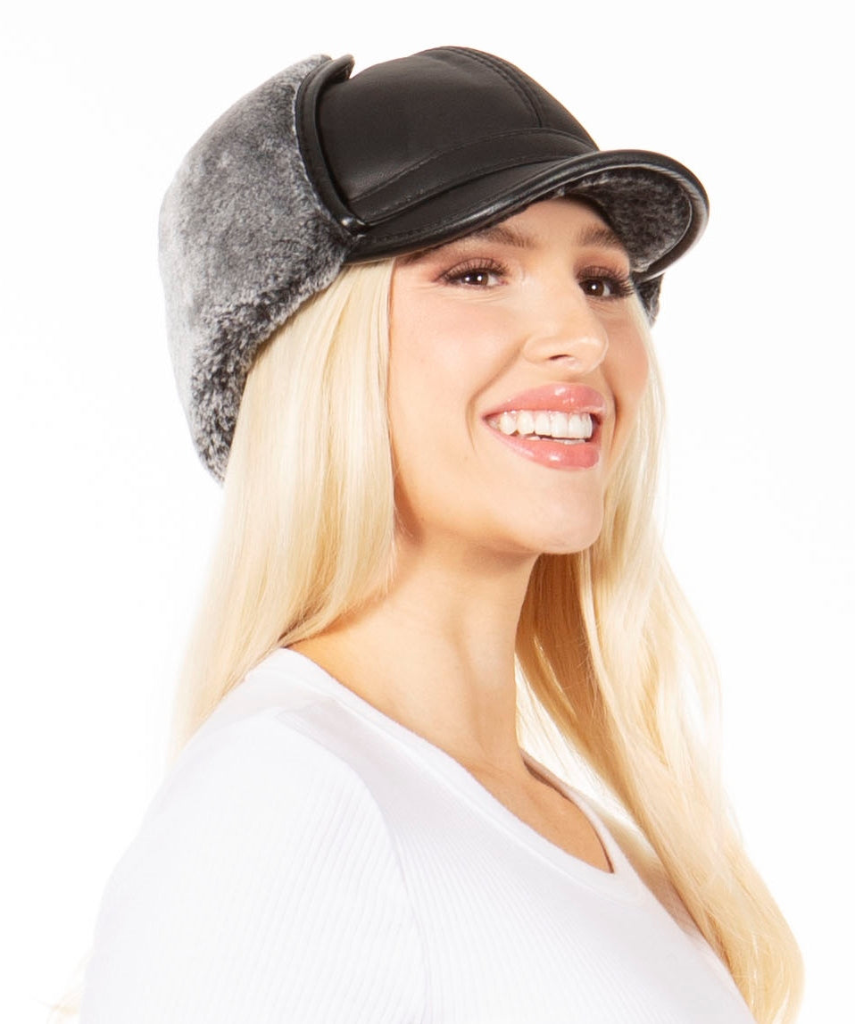 Sakkas Leather Ushanka Faux Mink Fur Trooper Pilot Hat With Earflap - Concordia Style Boutique