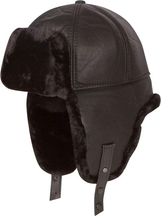 Sakkas Leather Shearling Faux Mink Fur Aviator Russian Ushanka Hat Chin Strap - Concordia Style Boutique