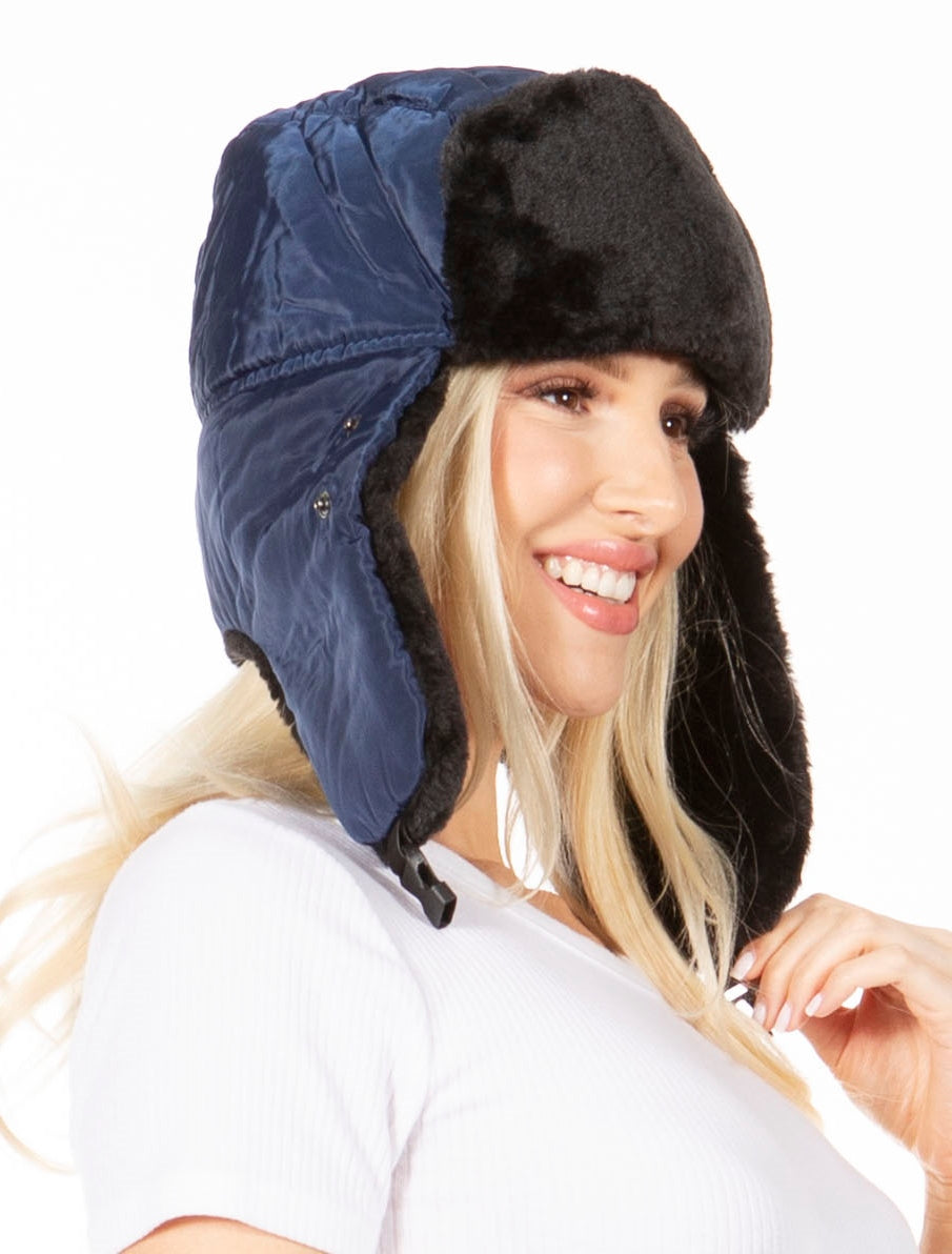 Sakkas Esty Adjustable Chin Buckle Faux Fur Lined Face Mask Unisex Trooper Hat - Concordia Style Boutique