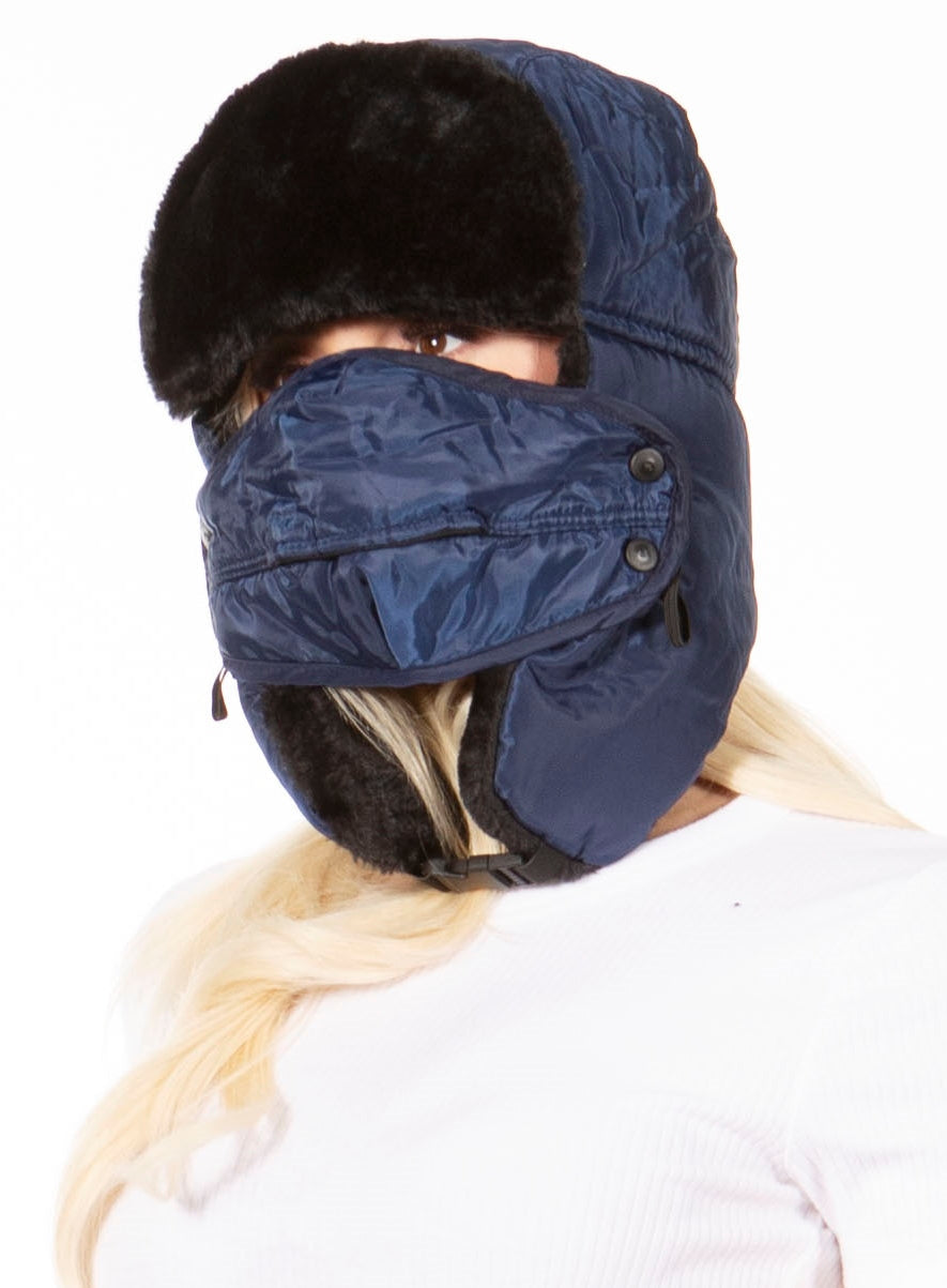 Sakkas Esty Adjustable Chin Buckle Faux Fur Lined Face Mask Unisex Trooper Hat - Concordia Style Boutique