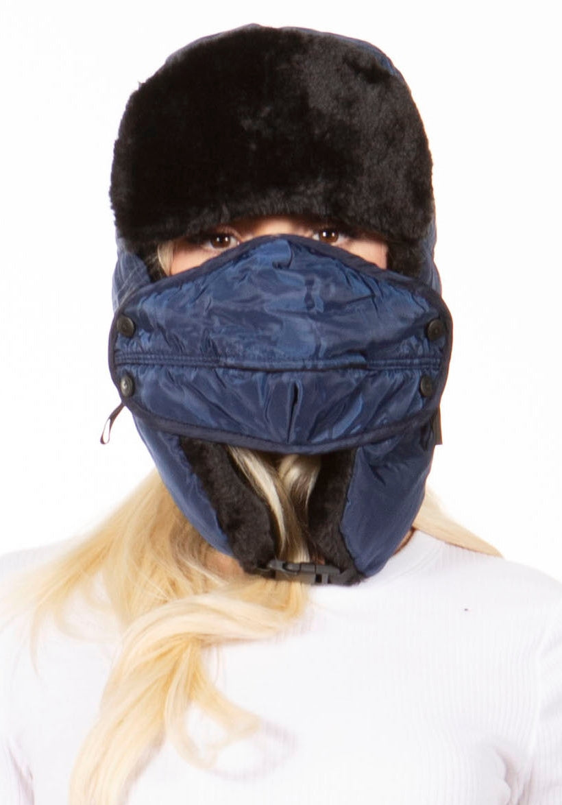 Sakkas Esty Adjustable Chin Buckle Faux Fur Lined Face Mask Unisex Trooper Hat - Concordia Style Boutique