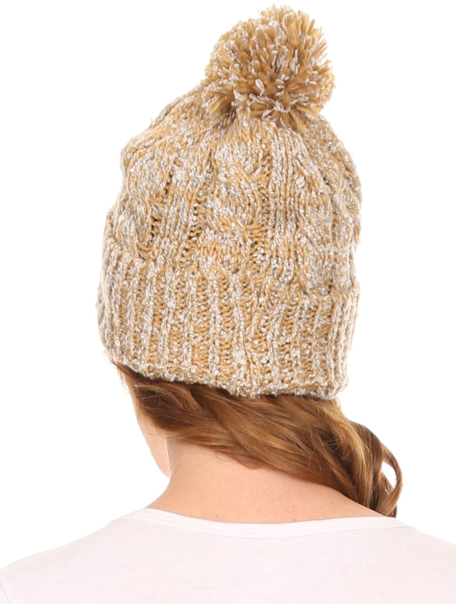 Sakkas Greer Unisex Heathered Textured Knit Pom Pom Beanie Hat - Concordia Style Boutique