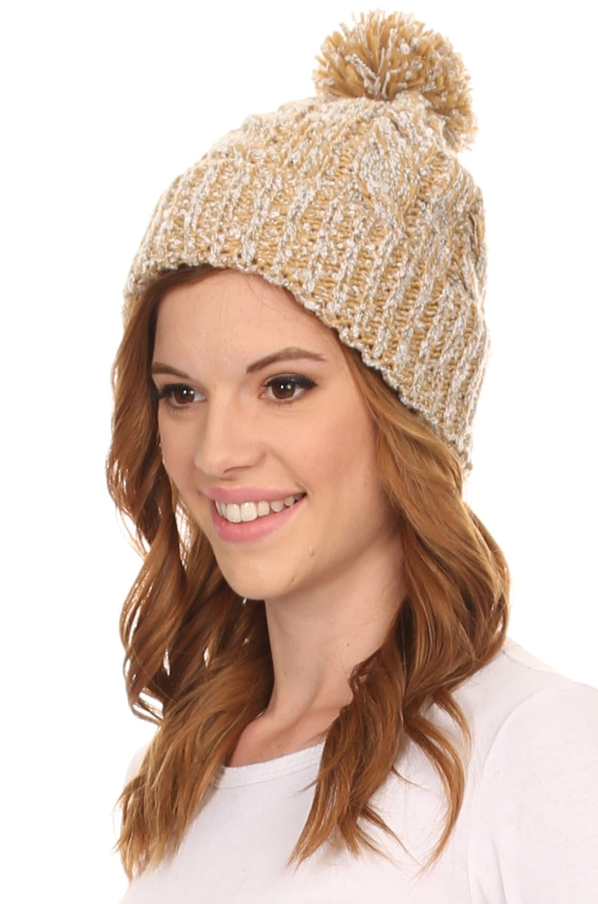 Sakkas Greer Unisex Heathered Textured Knit Pom Pom Beanie Hat - Concordia Style Boutique