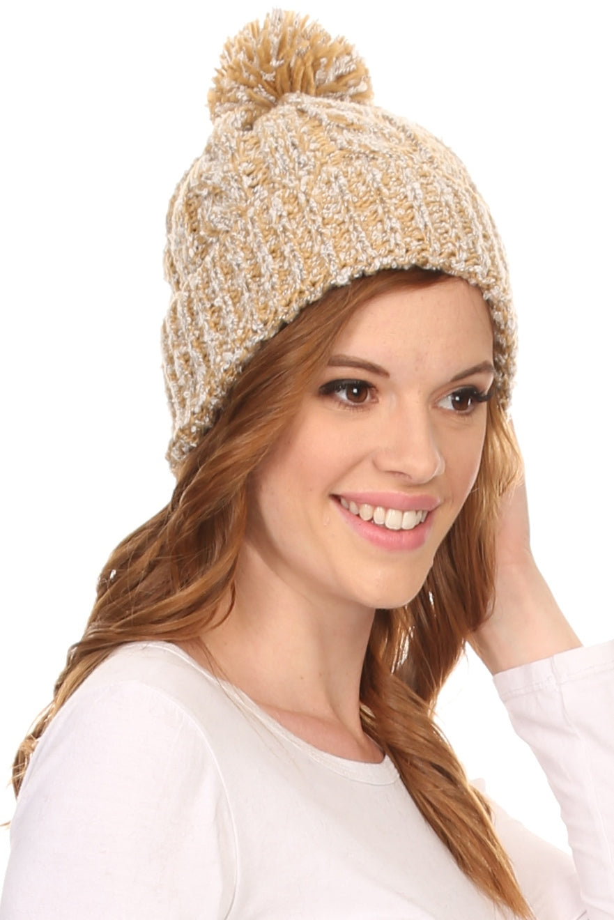 Sakkas Greer Unisex Heathered Textured Knit Pom Pom Beanie Hat - Concordia Style Boutique