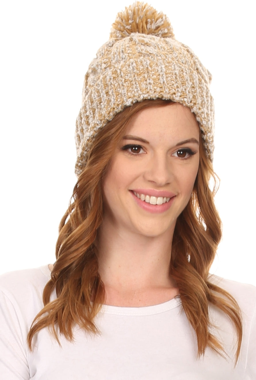 Sakkas Greer Unisex Heathered Textured Knit Pom Pom Beanie Hat - Concordia Style Boutique