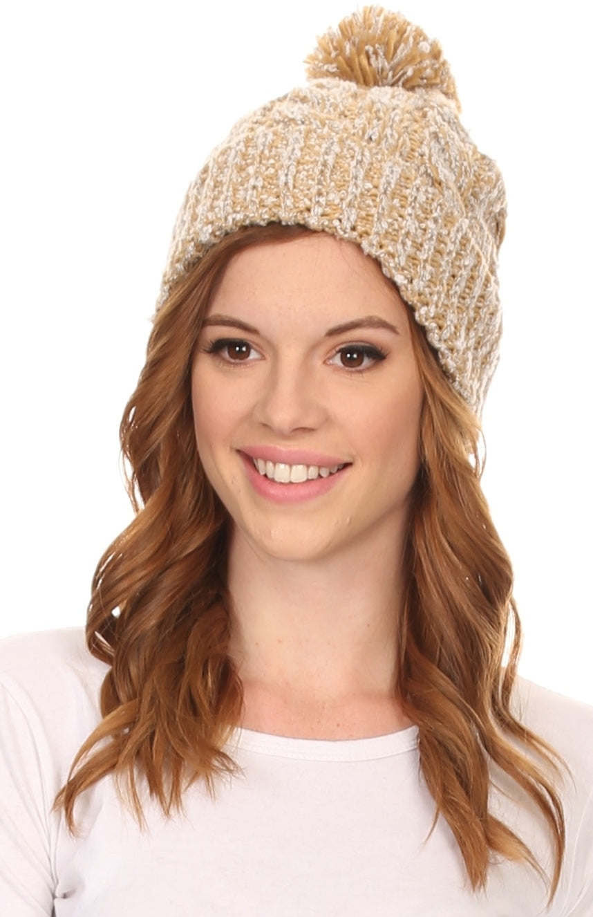 Sakkas Greer Unisex Heathered Textured Knit Pom Pom Beanie Hat - Concordia Style Boutique