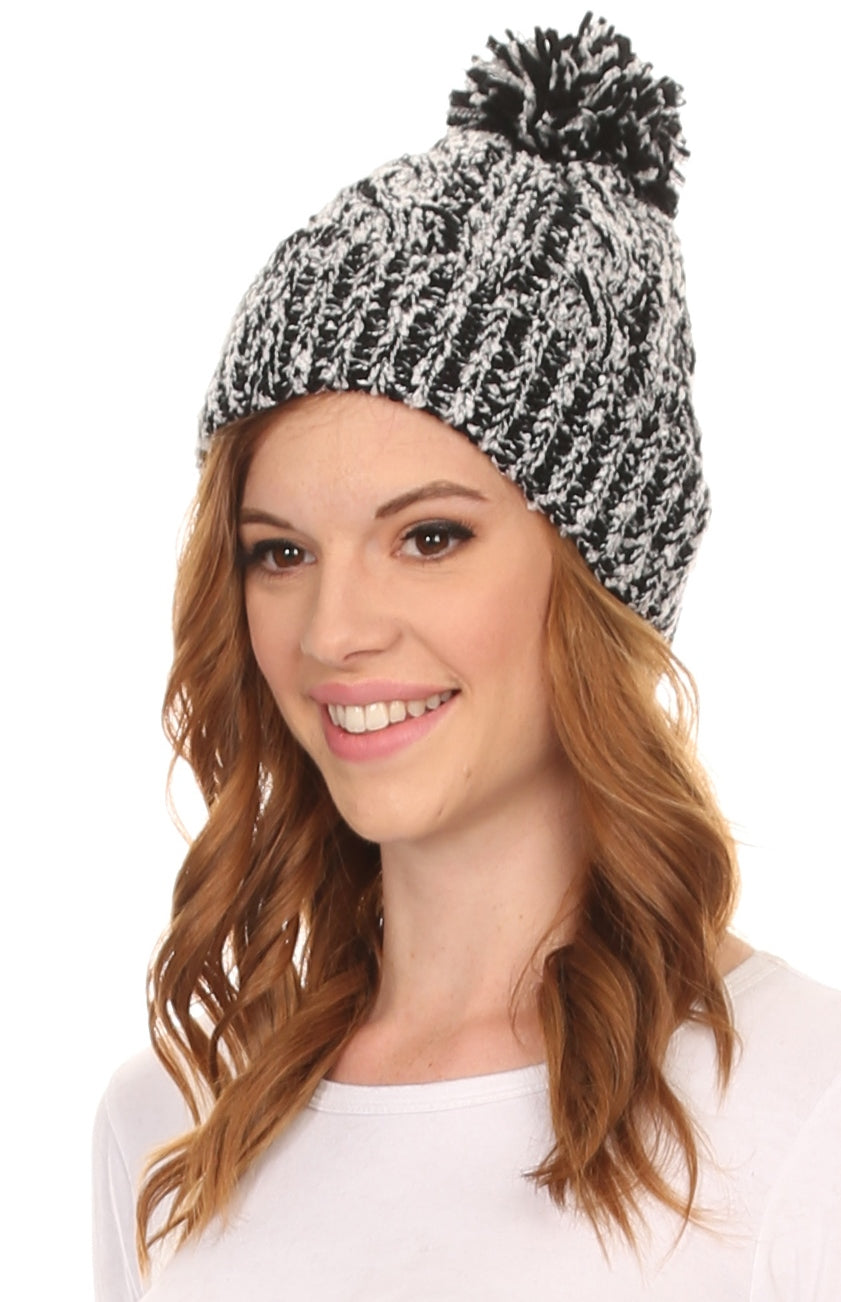 Sakkas Greer Unisex Heathered Textured Knit Pom Pom Beanie Hat - Concordia Style Boutique