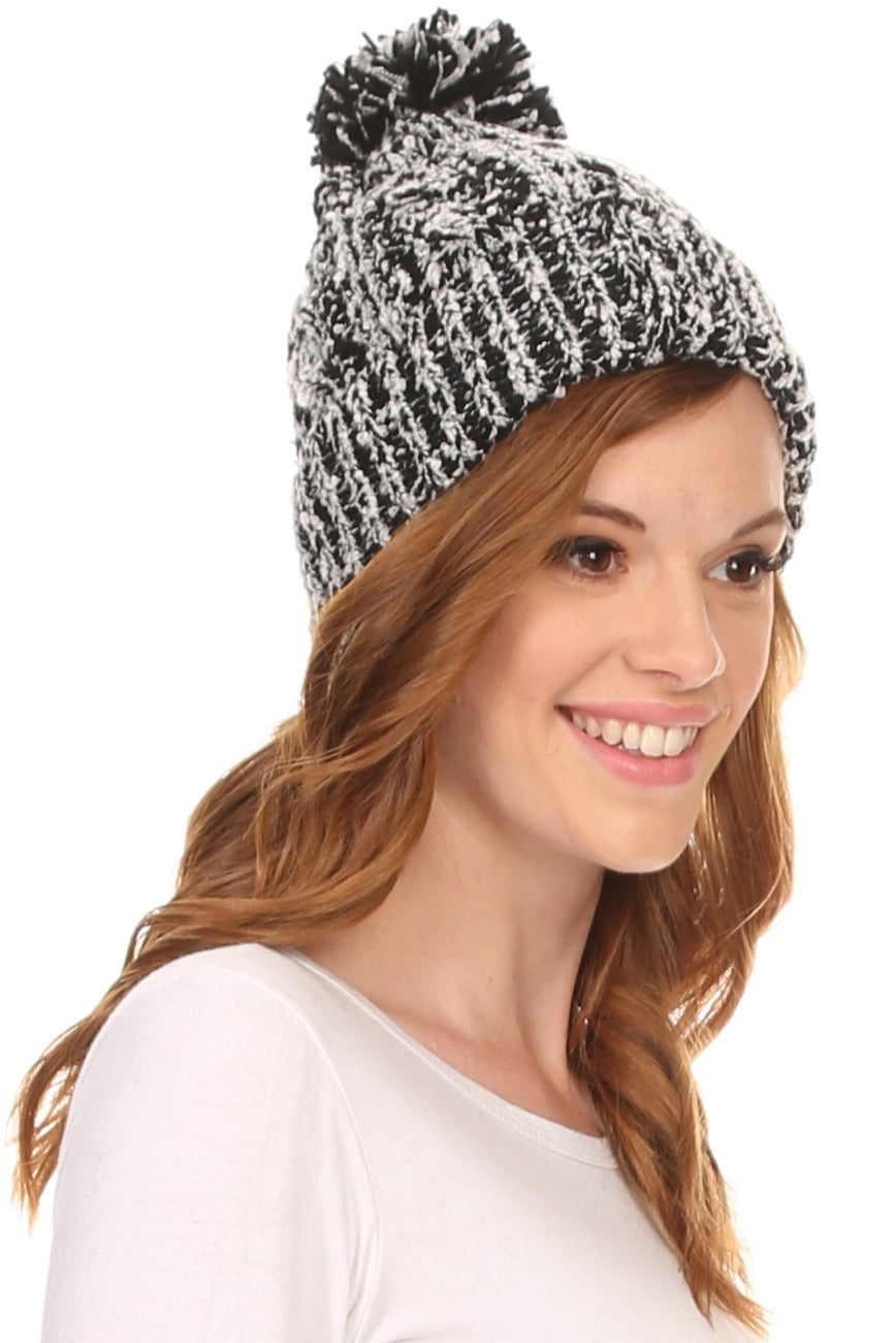 Sakkas Greer Unisex Heathered Textured Knit Pom Pom Beanie Hat - Concordia Style Boutique
