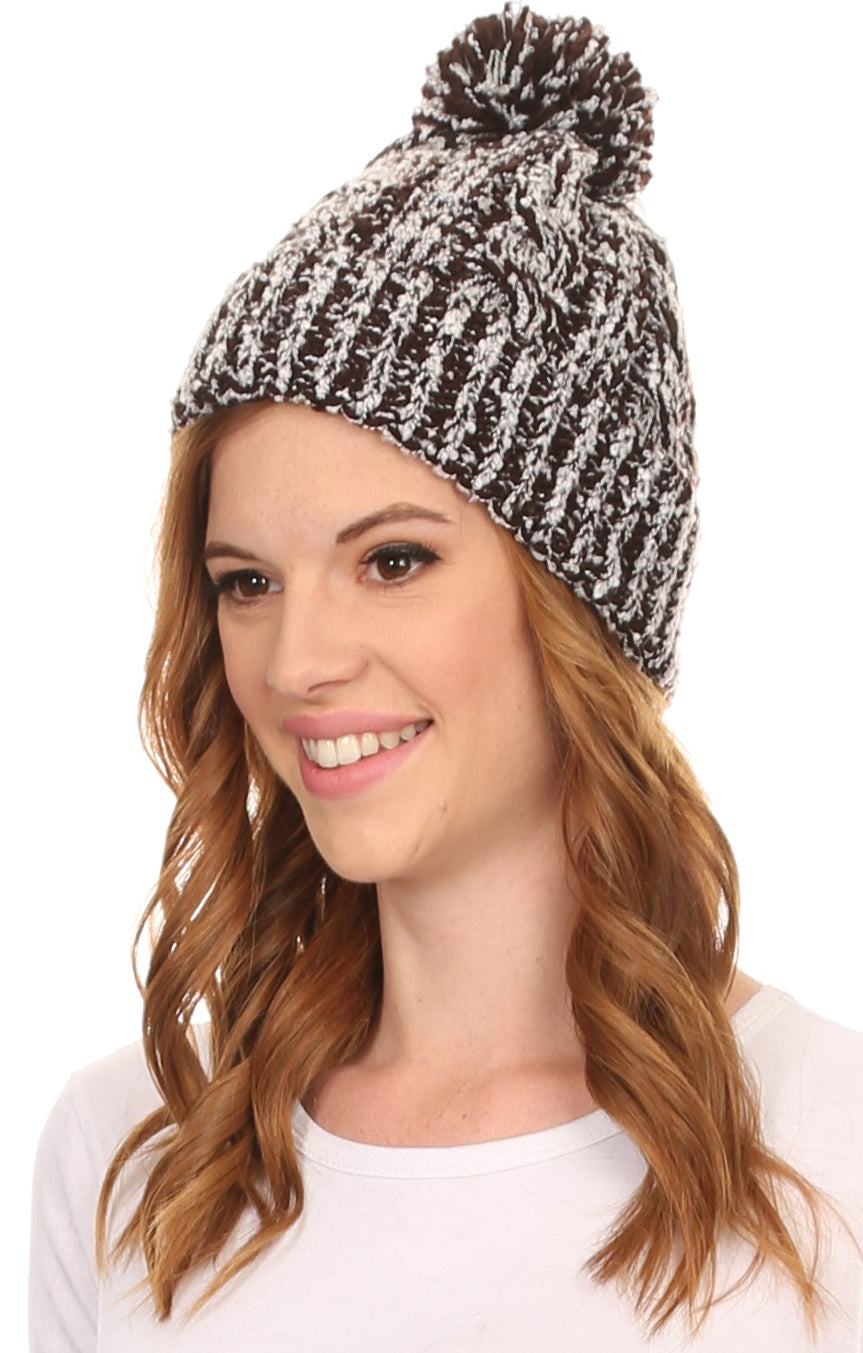 Sakkas Greer Unisex Heathered Textured Knit Pom Pom Beanie Hat - Concordia Style Boutique