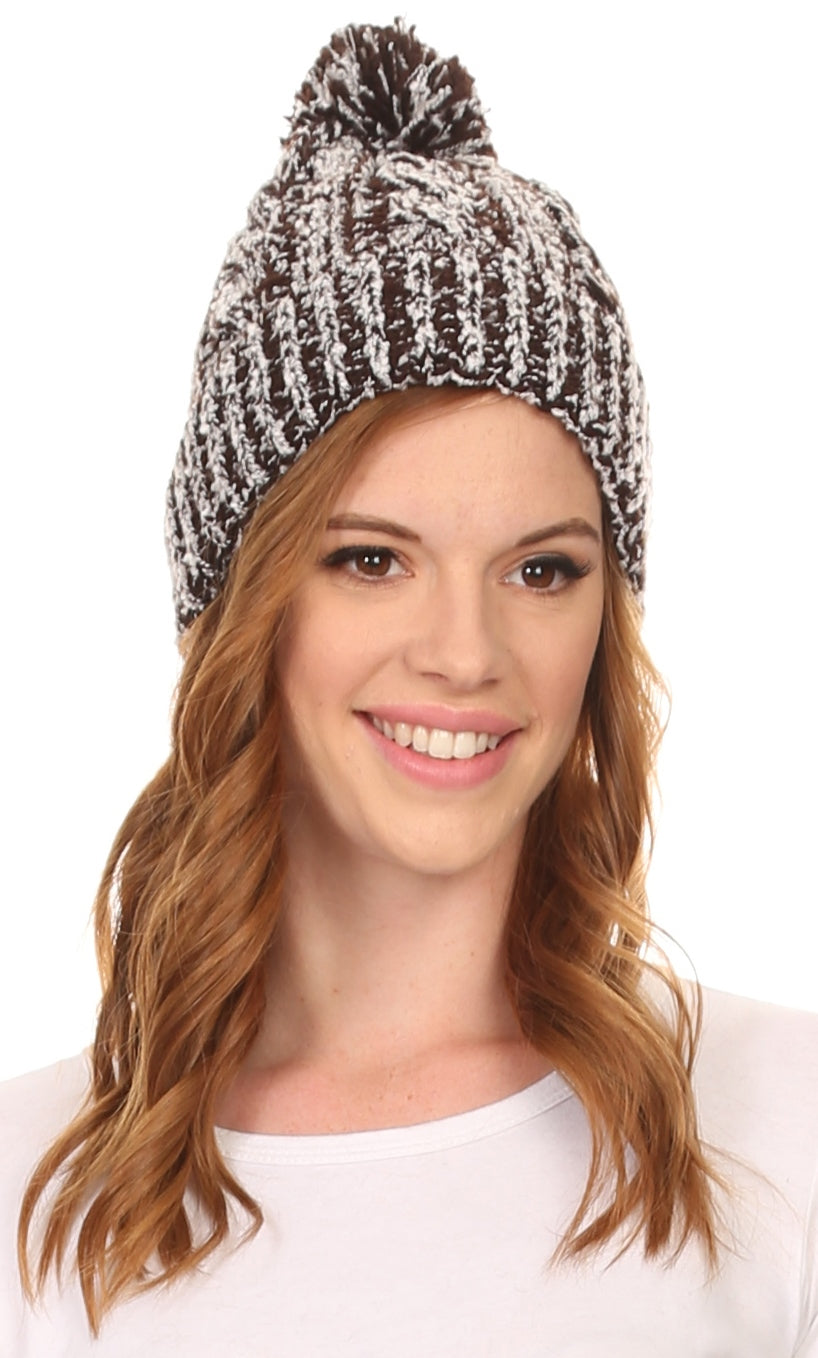 Sakkas Greer Unisex Heathered Textured Knit Pom Pom Beanie Hat - Concordia Style Boutique