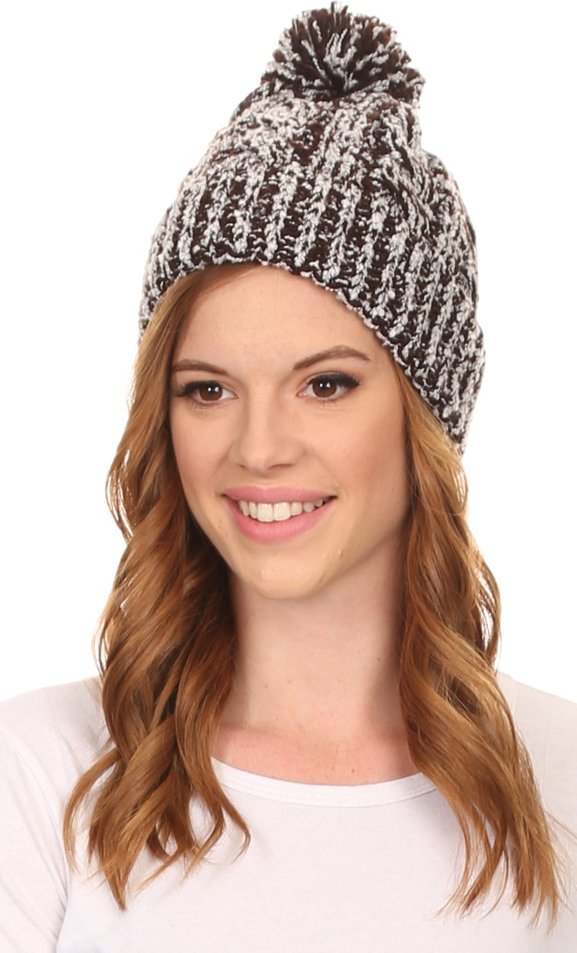 Sakkas Greer Unisex Heathered Textured Knit Pom Pom Beanie Hat - Concordia Style Boutique