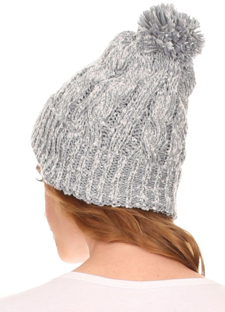 Sakkas Greer Unisex Heathered Textured Knit Pom Pom Beanie Hat - Concordia Style Boutique