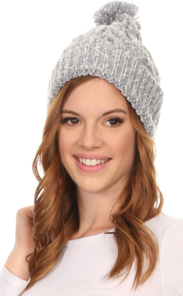 Sakkas Greer Unisex Heathered Textured Knit Pom Pom Beanie Hat - Concordia Style Boutique