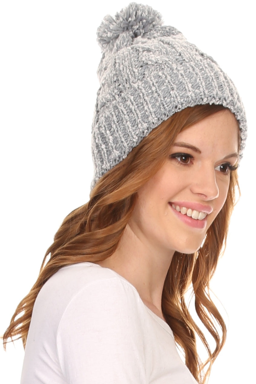 Sakkas Greer Unisex Heathered Textured Knit Pom Pom Beanie Hat - Concordia Style Boutique