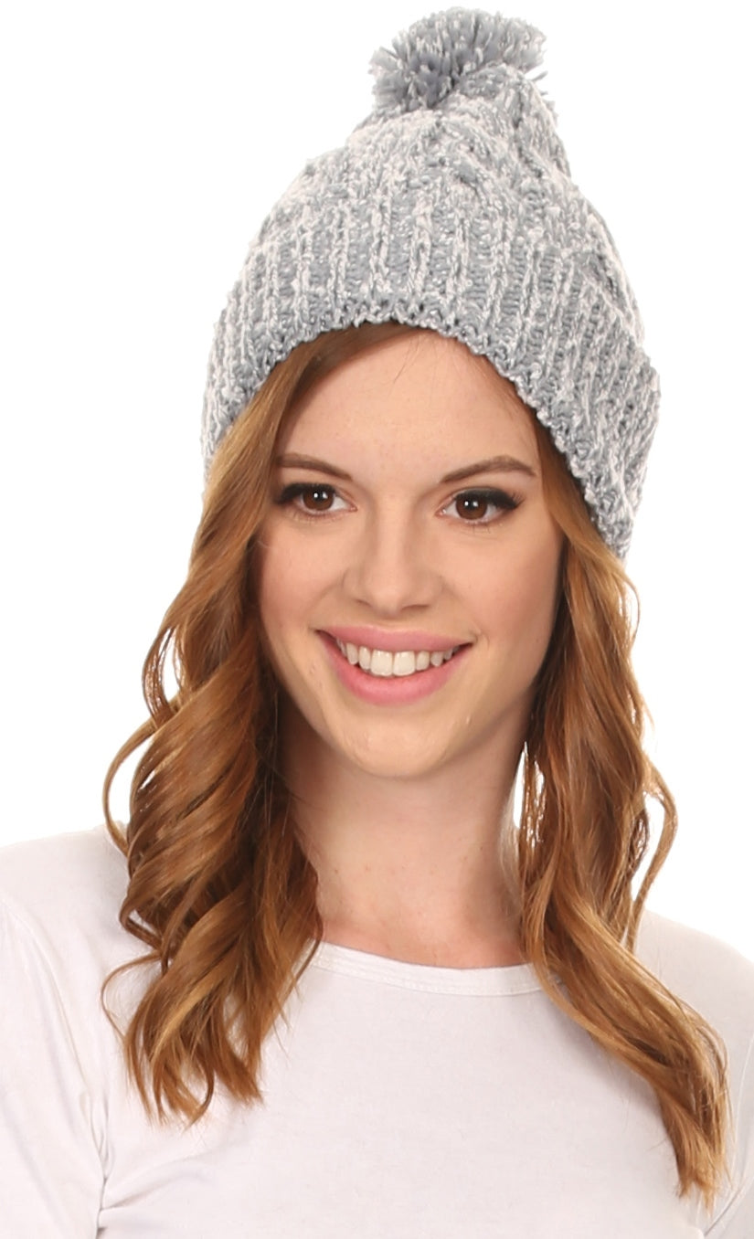 Sakkas Greer Unisex Heathered Textured Knit Pom Pom Beanie Hat - Concordia Style Boutique