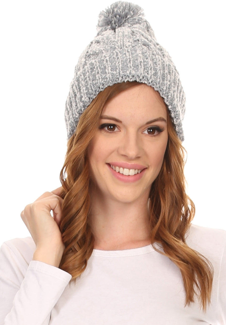 Sakkas Greer Unisex Heathered Textured Knit Pom Pom Beanie Hat - Concordia Style Boutique