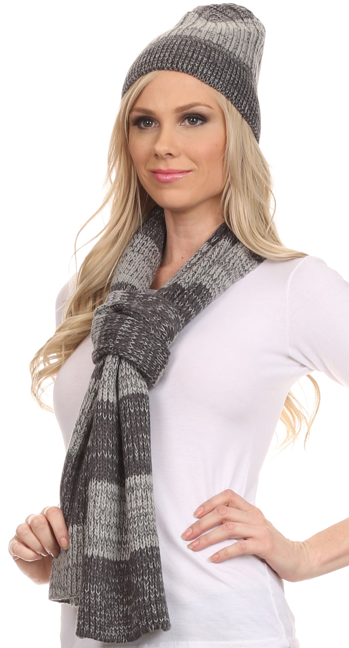 Sakkas Robin Unisex Ribbed Knit Heather Beanie Hat And Scarf Set - Concordia Style Boutique