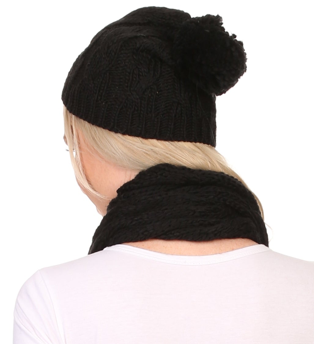 Sakkas Aaric Unisex Cable Knit Pom Pom Bobble Beanie Hat And Scarf Set - Concordia Style Boutique
